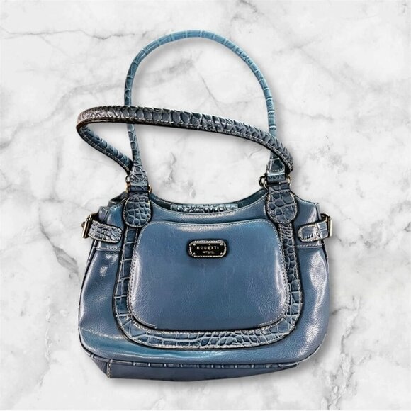 Blue Patent Handbag w/ Built-in Mirror - Picture 7 of 8